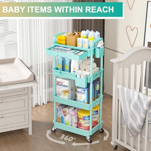 Goovilla 4 Tier Rolling Utility Cart Organizer with Removable Drawer, Blue - size: 4 Tier, style: Blue