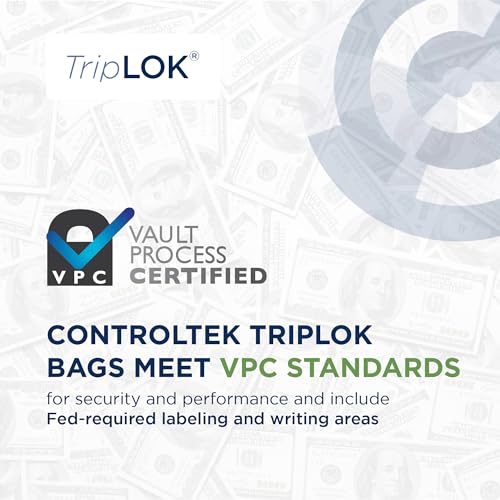 ControlTek TripLok 15" x 20", Clear with Pocket, 50 Bags, Tamper-Evident Deposit Bags for Cash Handling & Valuables, Moisture, Heat and Cold Sensitive Ink, Tear-off receipt + Large Barcodes 585051