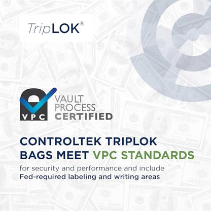 ControlTek TripLok 15" x 20", Clear with Pocket, 50 Bags, Tamper-Evident Deposit Bags for Cash Handling & Valuables, Moisture, Heat and Cold Sensitive Ink, Tear-off receipt + Large Barcodes 585051