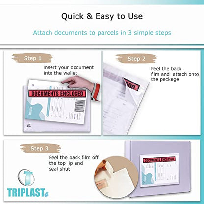 Triplast 100 x A4 Printed Document Enclosed Wallet (328 x 230 mm) | Peel & Seal Clear Plastic Envelopes/Sleeves/Pockets/Wallets | Attach Invoices, Packing Lists & Delivery Notes to Parcels