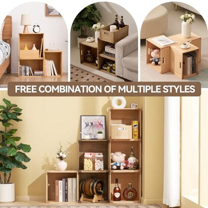 KIRIGEN Stackable Wood Storage Cube with Handles, Open Cubby Bin, Natural - color: Natural, size: L/10.3*14.2*10.3(C26)
