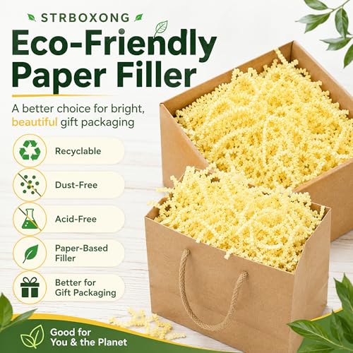 STRBOXONG Light Yellow Crinkle Paper Filler 1 LB, Recyclable Crinkle Cut Paper Shred for Easter Baskets, Spring Gift Boxes, Baby Shower Favors, Party Supplies, DIY Crafts and Gift Packaging - color: Light Yellow