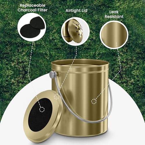 Utopia Kitchen Countertop Compost Bin 1.3 Gallon, Stainless Steel, Gold - color: Gold, size: 1.3 Gallon (Pack of 1)