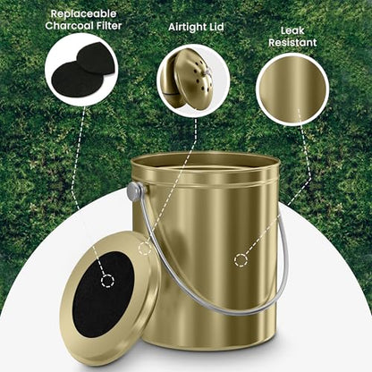 Utopia Kitchen Countertop Compost Bin 1.3 Gallon, Stainless Steel, Gold - color: Gold, size: 1.3 Gallon (Pack of 1)
