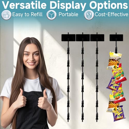 Chip Hanger Strips Hooks Display Hanging 16.5" with 6 Chip Greeting Card Party Merchandise Vendors Potato Bag Holder Snack Candy Portable Retail Organizer Storage Metal with Label Header 4 Pack - style: 6 clips 4 pack