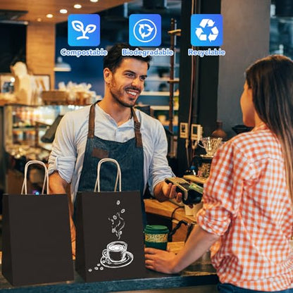 XPCARE Black Paper Bags with Handles, 100Pcs 8x4.5x10In Kraft Paper Bag - color: Black