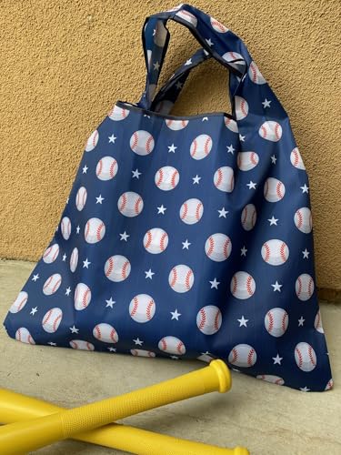 allydrew Medium Foldable Tote Nylon Reusable Grocery Bag (Set of 2) - color: Baseball