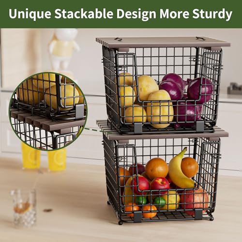 2 Pack Stackable Potato Onion Bins, Pantry Organizers and Storage - color: 2pack-bronze