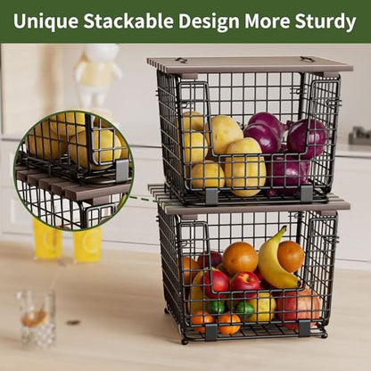 2 Pack Stackable Potato Onion Bins, Pantry Organizers and Storage - color: 2pack-bronze