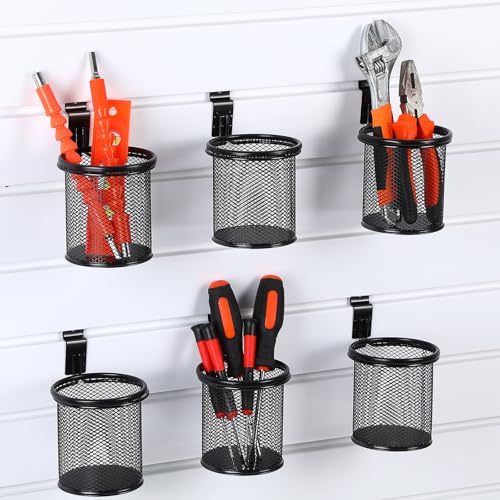 Colingmill 6 Set Slat Wall Hooks Holder Metal Mesh Basket Organizer, Round - style: Round