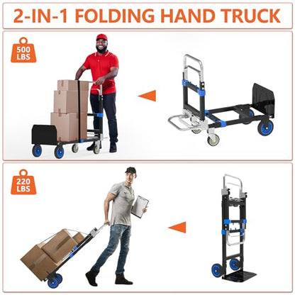 3-in-1 Folding Hand Truck, 500 lb Heavy Duty Steel Dolly - color: Blue