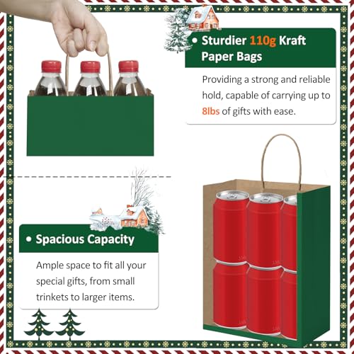 BagDream Medium Gift Bags with Handles 8x4.25x10.5 Forest Green 100Ct Bulk - color: Forest Green