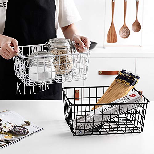 LeleCAT Black Wire Storage Baskets, Metal Household Storage Organizer for Kitchen，Pantry, Shelf, Freezer, Bathroom，Black 2 Pack - size: 2 Pack