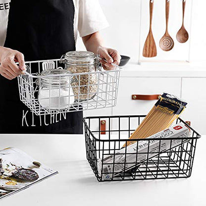 LeleCAT Black Wire Storage Baskets, Metal Household Storage Organizer for Kitchen，Pantry, Shelf, Freezer, Bathroom，Black 2 Pack - size: 2 Pack