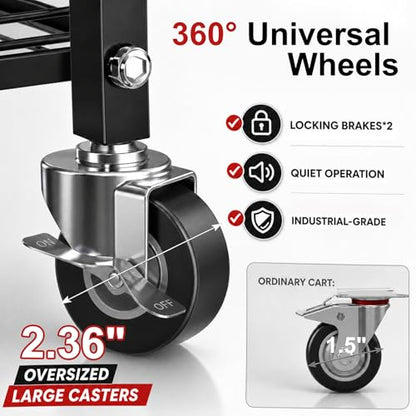 34" Extra-Wide Heavy-Duty 3-Tier Metal Utility Cart on Wheels for Warehouse - color: Premium Black