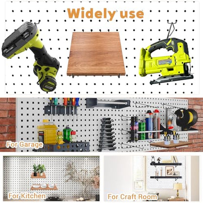 10-Pack Pegboard Shelf Hooks, 8" Black Metal Pegboard Shelf Brackets, Heavy Duty Peg Board Shelving Organizer Accessories for Garage Workshop Storage System