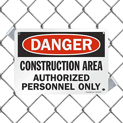 SmartSign - U9-1369-NP_7x10 "Danger - Construction Area, Authorized Personnel Only" Sign | 7" x 10" Plastic Black/Red on White - size: 7" x 10"