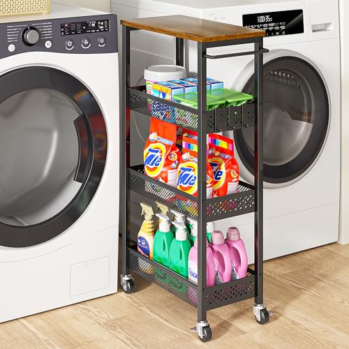 XYZLVSI Slim Rolling Storage Cart, 4 Tier Small Bathroom Cart Organizer - size: 16.7"Dx9.1"Wx34"H