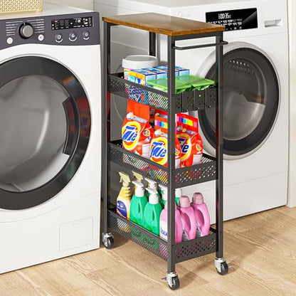 XYZLVSI Slim Rolling Storage Cart, 4 Tier Small Bathroom Cart Organizer - size: 16.7"Dx9.1"Wx34"H