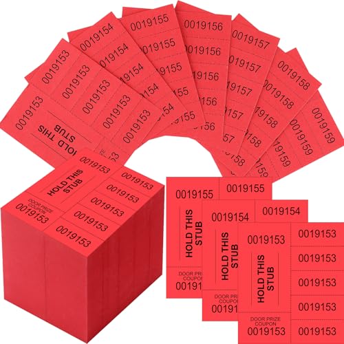 Kosiz 5 Bid 504 Raffle Ticket Sheets Chinese Auction Tickets, Red - color: Red, size: 5 Bid