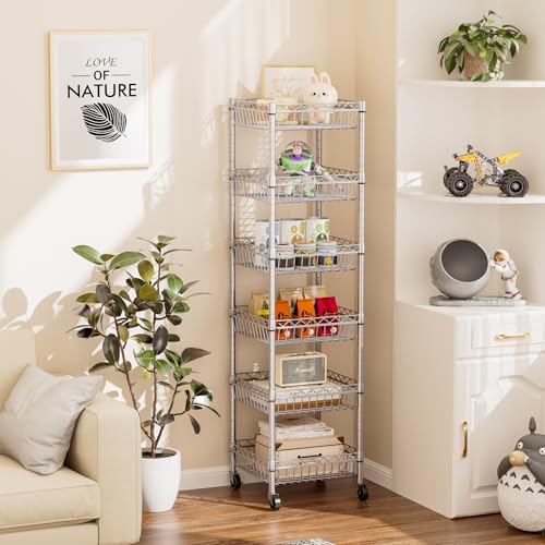 SINGAYE 6 Tier Shelf Wire Shelving Adjustable Storage Shelves Basket Rack - color: Silver, size: 6-Tier[13.5"Dx13.5"Wx63"H]