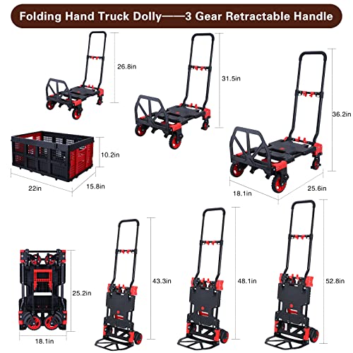 JJSMKCH 2-in-1 Hand Truck Dolly Cart Foldable with Folding Basket - color: B-red