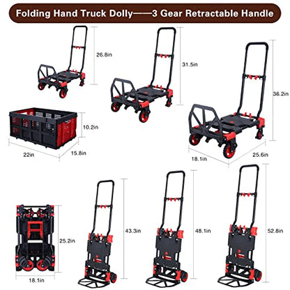 JJSMKCH 2-in-1 Hand Truck Dolly Cart Foldable with Folding Basket - color: B-red