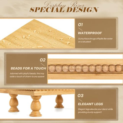EOSAHR Beaded Bamboo Wood Riser: Pedestal Stand for Counter, Original Wood - color: Bamboo