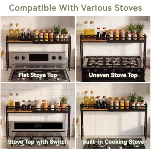 Over the Stove Shelf, Snap‑Lock Adjustable Length Stove Top Spice Rack - color: Snap-lock adjustment