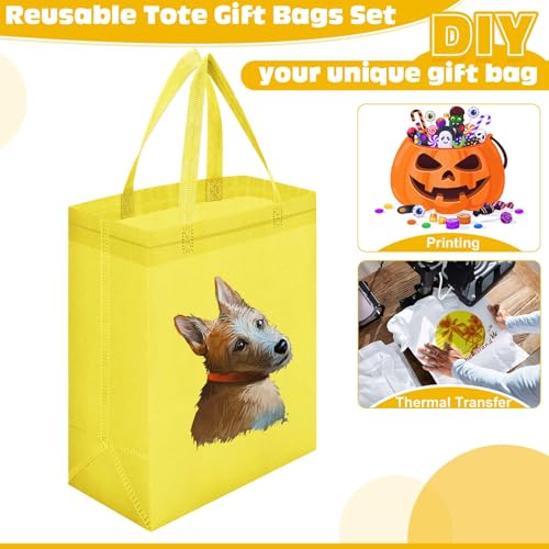 Windyun 50 Pcs Reusable Tote Bag Bulk 8 x 4 x 10 Inch, Light Yellow - color: Light Yellow