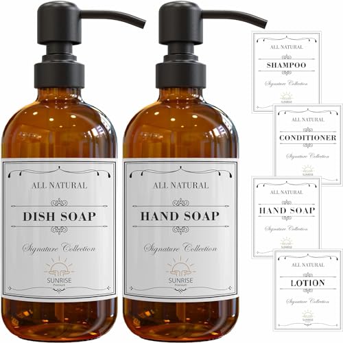 Sunrise Premium Amber Glass Soap Dispenser Matte Black with Pump, 2 Pack - color: Matte Black Ss Pump - Amber Glass