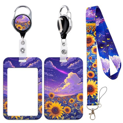 Sunflower Lanyard with Retractable Reel Clip & Badge Holder for Cards IDs Lanyard for Keys Name Badge Holder for Women Teen Girls Office School Teacher - color: Sunflower