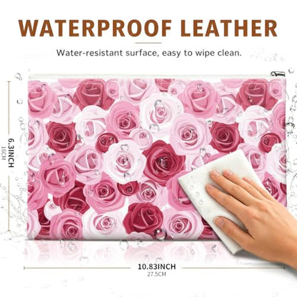Money Bag with Zipper, Cute PU Leather Cash Bags, Portable Bank Bag Money Pouch for Cash, Coins, Checks, Receipts, Invoices Cosmetics Tools, Deposit Bag for Office Travel, Pink Rose - color: Pink Rose