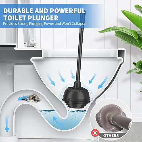 Toilet Plunger and Brush,2 Pack Bowl Brush and Heavy Duty Toilet Plunger Set with Holder, 2-in-1 Bathroom Cleaning Combo with Modern Caddy Stand for 5.7-inch Toilet Drain Bathroom Cleaning - color: Black