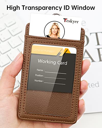 Teskyer Leather ID Badge Holder with Lanyard, Vertical Lychee Coffee - color: Lichee Coffee, size: Vertical