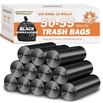 50-55 Gallon Trash Bags Unscented, 40'' x 50'', Black, 120 Count - color: 50-55 Gallon | 120 Count, size: 120 Count(pack of 1)