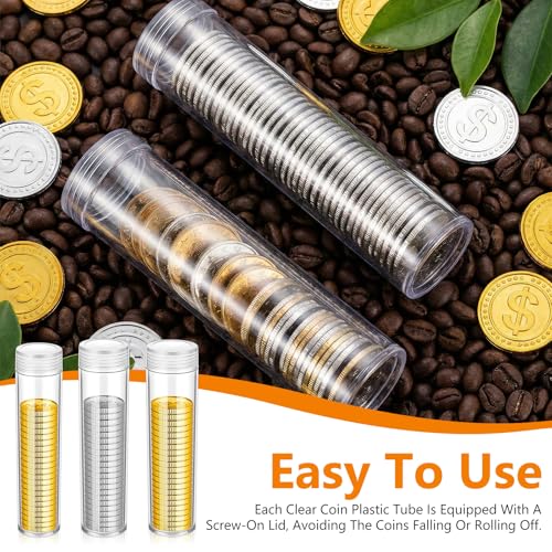 60 Pcs Plastic Coin Tubes, 6 Different Sizes Clear Quarter