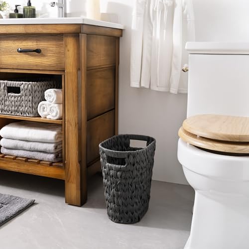 GRANNY SAYS Wicker Trash Can, Wicker Waste Basket for Bathroom, Black - color: Black, size: Rectangular - 13"L x 7½"W x 12¼"H