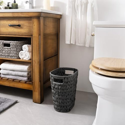 GRANNY SAYS Wicker Trash Can, Wicker Waste Basket for Bathroom, Black - color: Black, size: Rectangular - 13"L x 7½"W x 12¼"H