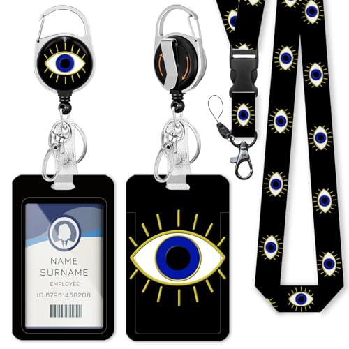 Gctriki Evil Eye Lanyards for ID Badges, Badge Holder Retractable Clip - color: Evil Eye