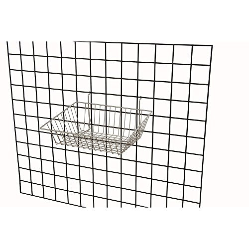 Econoco - Epoxy Chrome Multi-Fit Sloping Wire Basket for Slatwall, Pegboard or Gridwall (Set of 6) Metal Semi-Gloss Basket, Epoxy Chrome - color: Chrome Finish
