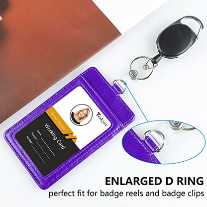Teskyer Leather ID Badge Holder with Lanyard, Vertical Purple - color: Purple, size: Vertical