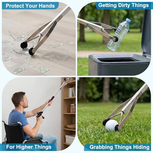 32" Grabber Reacher Tool for Seniors, 2-Pack Heavy Duty Trash Picker Upper with Suction Cup - Foldable Reacher Grabber Pickup Tool for Indoor & Outdoor Use, All-Purpose Grabber Tool