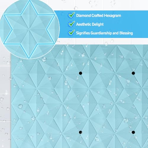 Non Slip Bathtub Mat for Bath Tub Shower - 268 Vacuum Suction Cups - color: Blue With Holes, size: 35" x 17" (Rectangular)