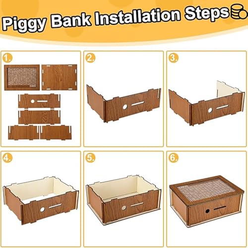 10000 Savings Challenge Box, Cashbox Kakeibo Money Saving Box, Money Vault Saving, Wood Money Box, Gadget Gift Decoration for Teens and Adults for Christmas, Easter, Valentines Day
