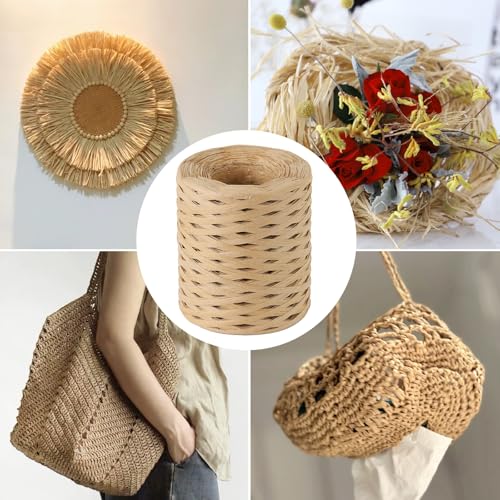 656 Ft Raffia Paper Ribbon for Gift Wrapping Ribbon, Twisted Raffia Natural Raffia String Bulk Packing - for Crafts Weaving 1/4 Inch Width (Pink) - color: Pink