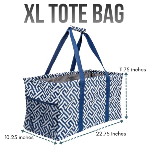 Extra Large Utility Tote Bag - Oversized Collapsible Beach Bag - Geo Navy - color: Geo Navy