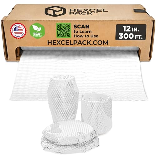 HexcelPack HexcelWrap Mini Honeycomb Packing Paper - White, 12" x 300' - color: White HoneyComb, size: 12" x 300 Feet - Roll with Dispenser Box
