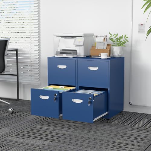 SteeLoong 2 Drawer File Cabinet,Metal Mobile File Cabinet with Lock Blue - color: Blue, style: 2 Drawer on Wheels