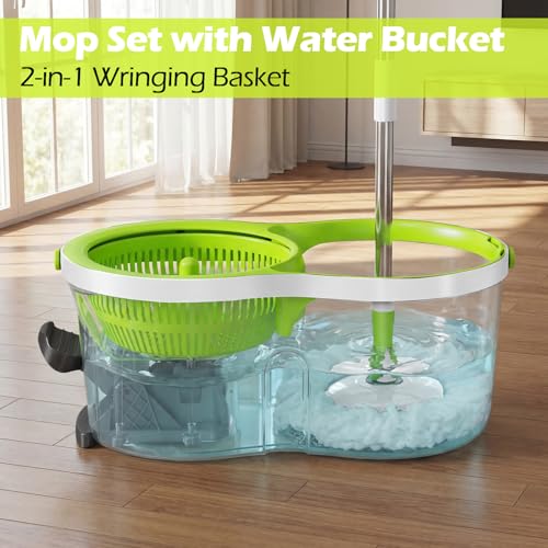 Masthome Spin Mop Bucket Set,Small Mop Bucket System with 3 Microfiber Pads - color: White